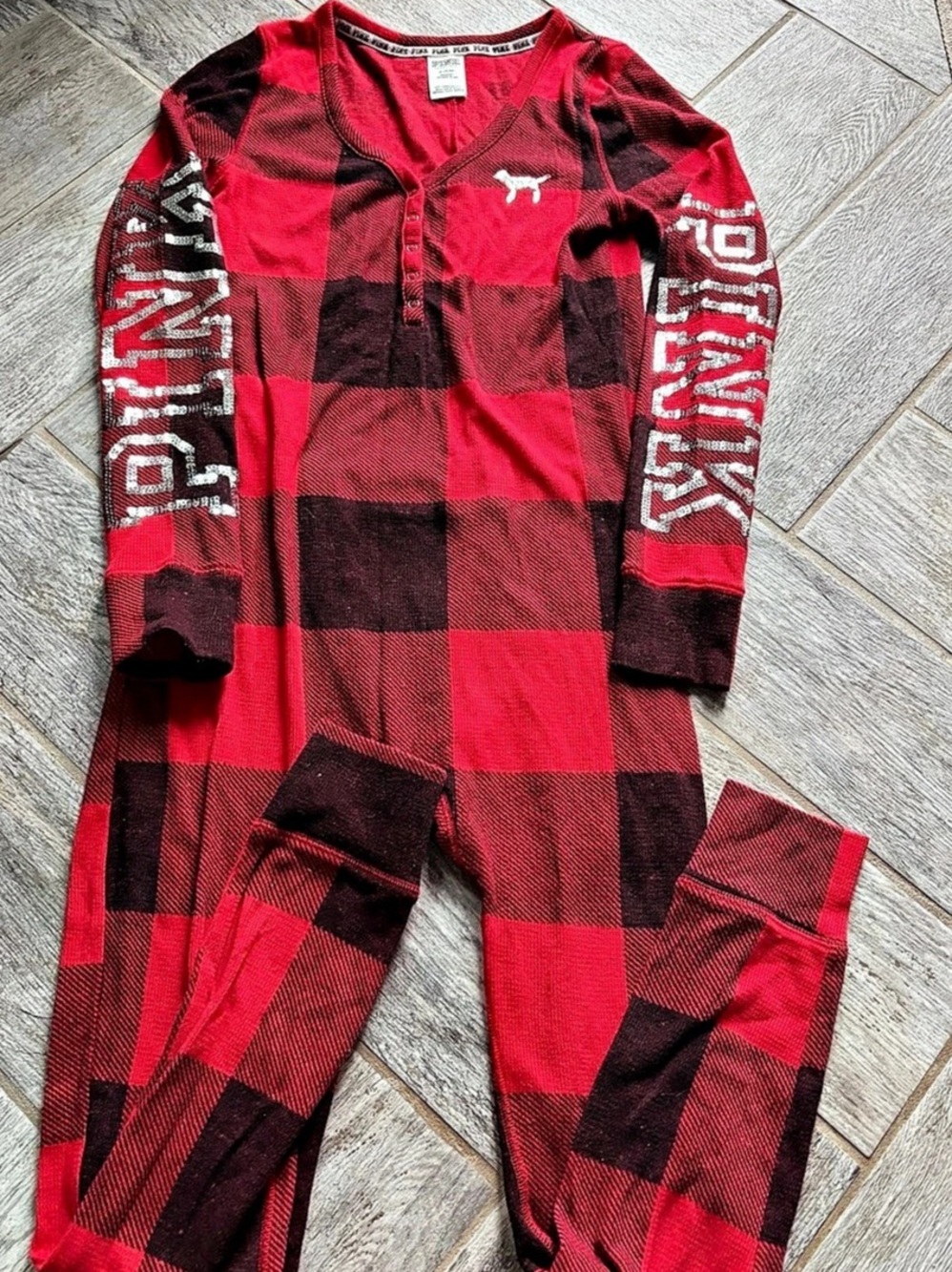 PINK Victoria’s Secret Buffalo Plaid onsie long John Medium